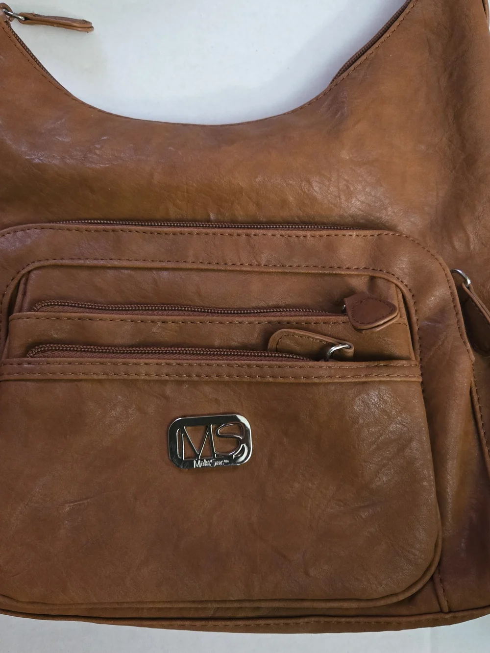 MultiSac Brown Hobo Shoulder Bag Zip Closure Multi-Pocket Non-Adjustable Strap